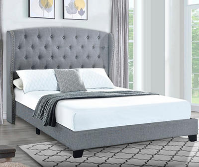 Smoke Gray Tufted Wing Upholstered King Bed