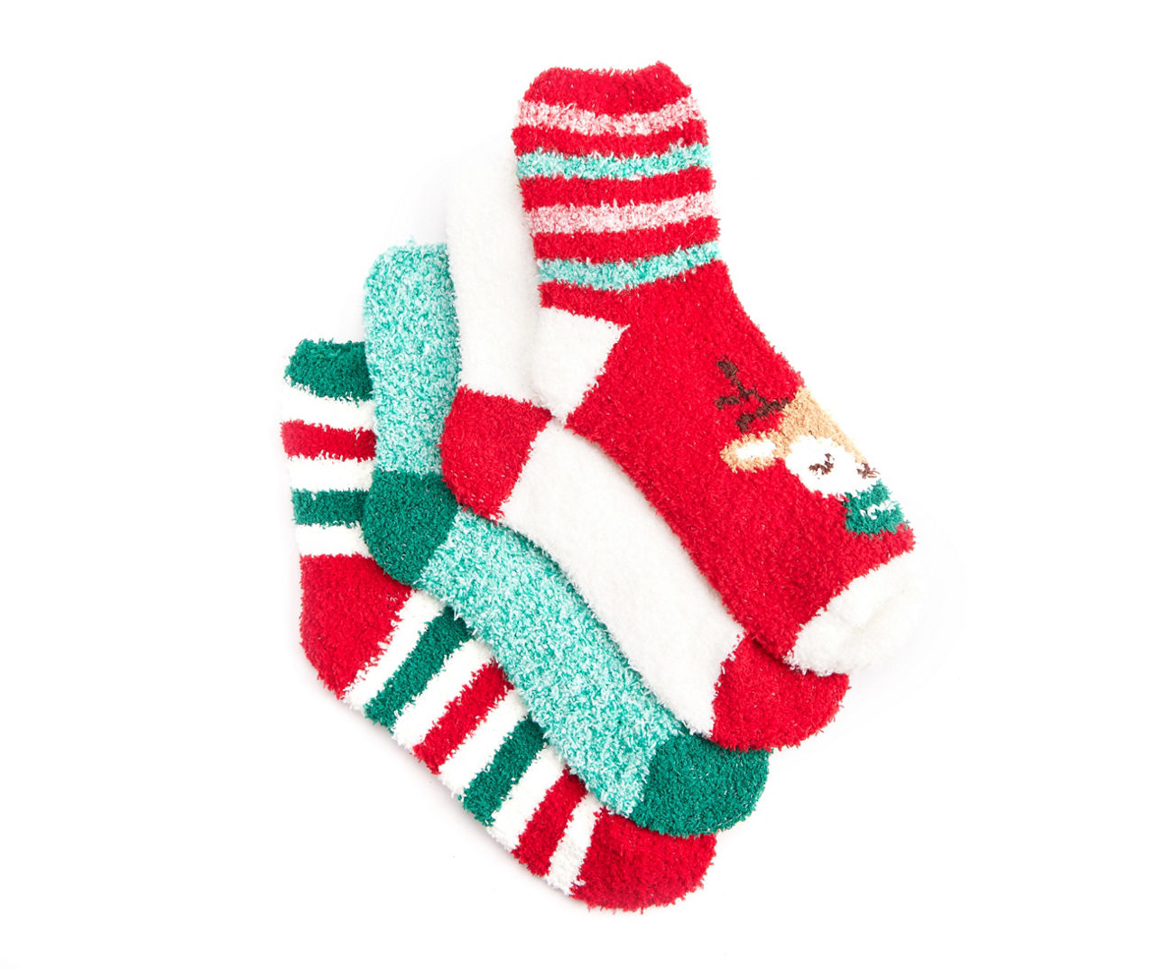 Red & Green Reindeer 4-Pair Cozy Socks Set