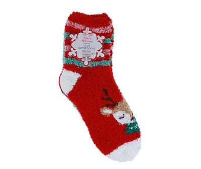 Red & Green Reindeer 4-Pair Cozy Socks Set