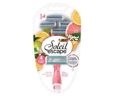 Soleil Escape 4-Blade Citrus-Scented Handle Disposable Razors, 4-Pack