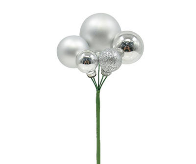 9" Silver Ball Ornament Cluster Pick