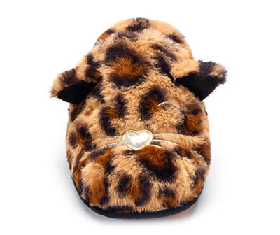Women's M Brown Leopard Cat Faux Fur Slippers