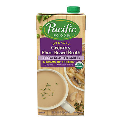 Pacific Foods Organic Herb and Roasted Garlic Creamy Plant-Based Broth, 32 Ounce Carton