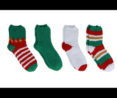 Green & Red Elf 4-Pair Cozy Socks Set