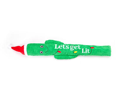 "Let's Get Lit" Santa Hat Cactus Plush Dog Toy