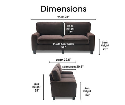 Palisades 73" Dark Brown Sofa