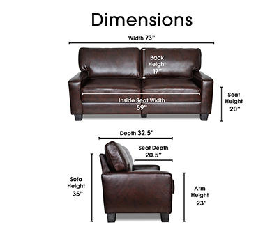 Palisades 73" Chestnut Bonded Leather Sofa