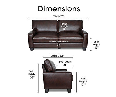 Palisades 78" Chestnut Bonded Leather Sofa