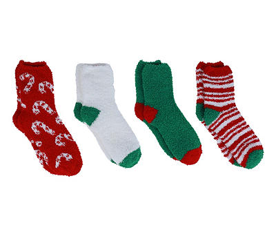 Red & Green Candy Cane 5-Pair Cozy Socks Set