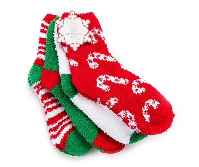 Red & Green Candy Cane 5-Pair Cozy Socks Set