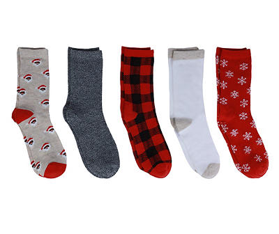 Red & Tan Santa 5-Pair Crew Socks Set