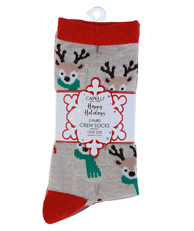 Reindeer & Trees 5-Pair Crew Socks Set