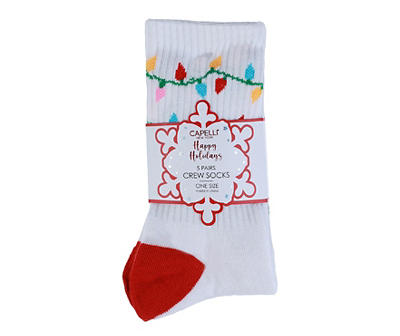 Merry Vibes Embroidered 5-Pair Ribbed Crew Socks Set