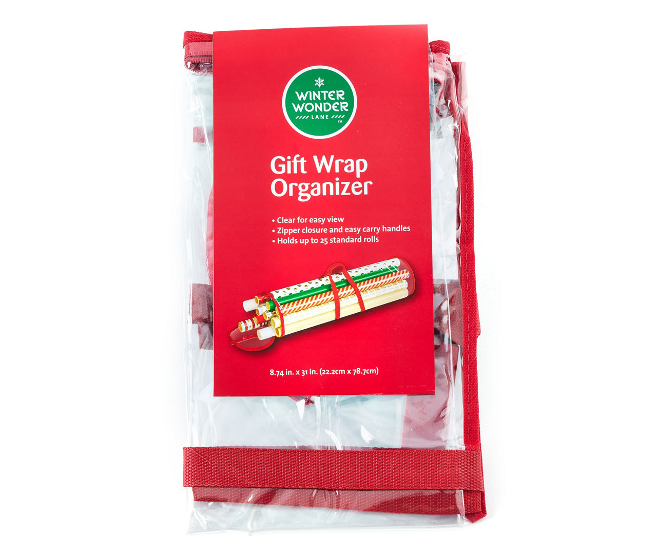 Winter Wonder Lane Clear Plastic Gift Wrap Organizer with Red Trim Big Lots