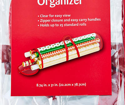Clear Plastic Gift Wrap Organizer with Red Trim