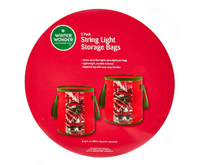 Red String Light Storage Bag with Green Trim, 2-Pack