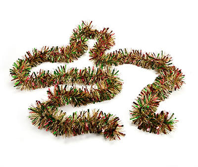 10' Red, Green & Crackle Ice Gold Tinsel Garland