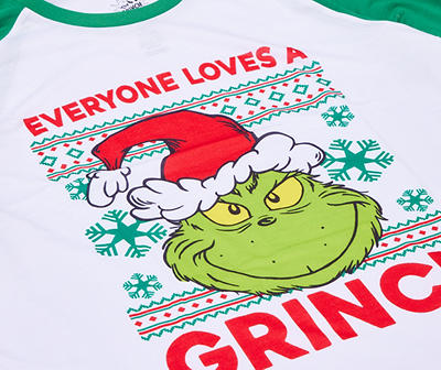Men's Size XX-Large The Grinch "Loves" Green & White Fair Isle 2-Piece Pajama Set