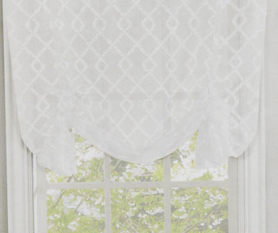 Frisco White Lattice Tie-Up Sheer Rod Pocket Curtain Panel, (63