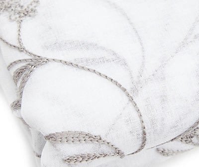 Meribel White & Gray Embroidered Floral Tie-Up Rod Pocket Tier & Valance Set, (36