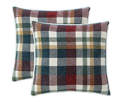 Green & Red Plaid Square Throw Pillows, 2-Pack