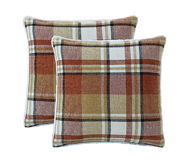 Rust & Mustard Plaid Square Throw Pillows, 2-Pack