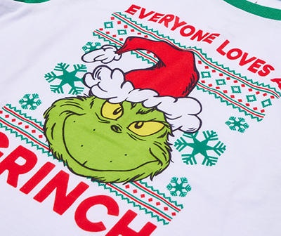 Kids' Size 8 The Grinch "Loves" Green & White Fair Isle 2-Piece Pajama Set