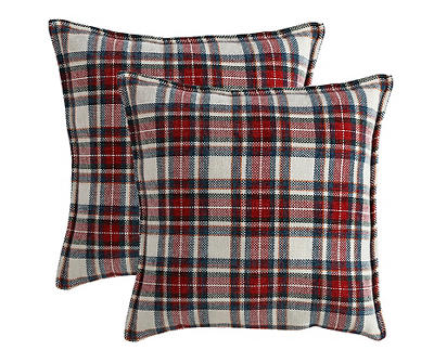Red & White Plaid Chenille Square Throw Pillows, 2-Pack