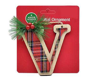 "V" Monogram Plaid & Greenery Ornament