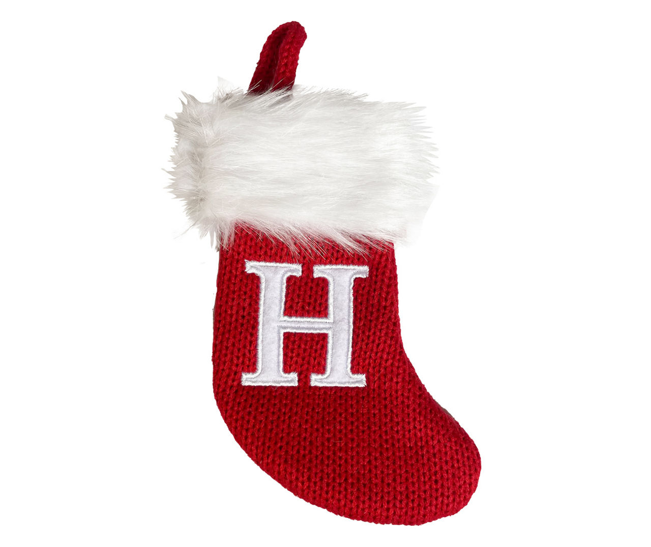 Winter Wonder Lane Winter Wonder Lane Monogram Red Knit Mini Stocking With White Fur Cuff Big Lots 4039