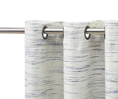 Indigo Stripe Chenille Grommet Curtain Panel Pair with Blackout Lining, (84")