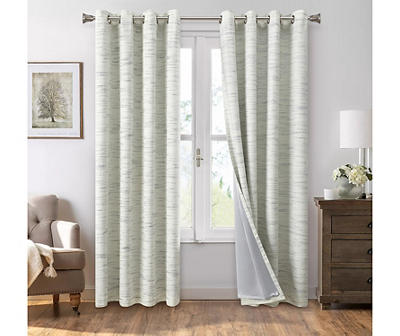 Gray Stripe Chenille Grommet Curtain Panel Pair with Blackout Lining, (84