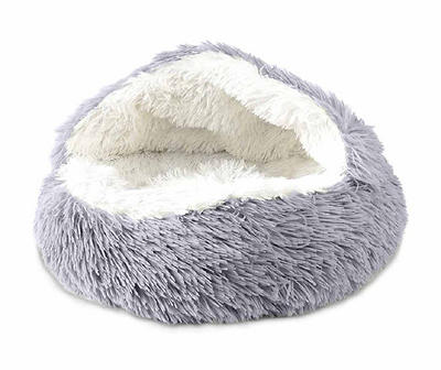 22" Gray Covered Shag Cat Bed