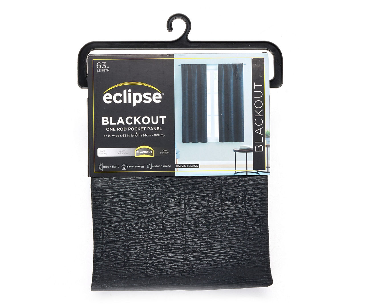Eclipse Black Blackout Rod Pocket Curtain Panel, (63