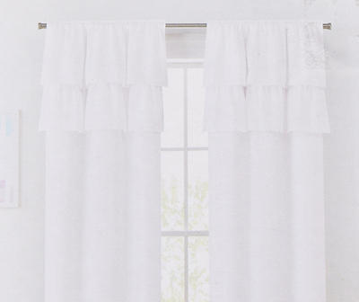 Naptime White Ruffle Blackout Rod Pocket Curtain Panel Pair, (84")