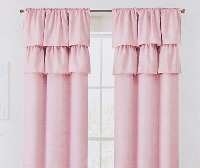 Naptime Pink Ruffle Blackout Rod Pocket Curtain Panel Pair, (84