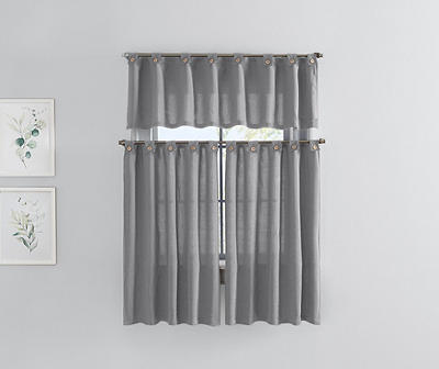 Charcoal Chambray 3-Piece Tiered Tab-Top Curtain Panel Set