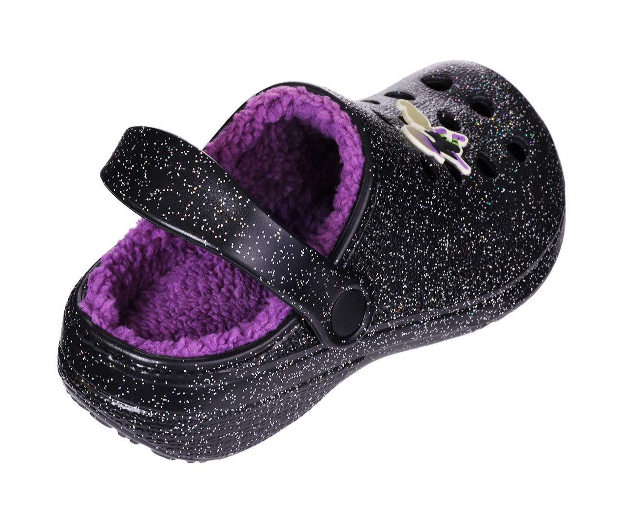 Kids' L Black Glitter Witch Charm Clog
