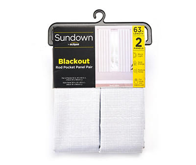 Benley White Blackout Rod Pocket Curtain Panel Pair, (63")