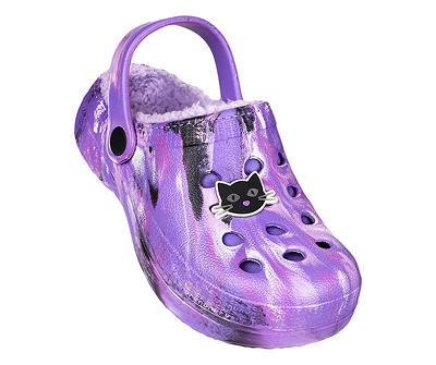 Kids' L Purple Tie-Dye Cat Charm Clog