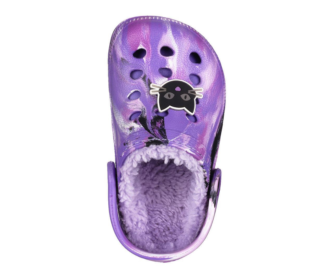 Kids' L Purple Tie-Dye Cat Charm Clog