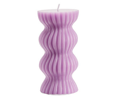 6" Purple Curved Ribbed Pillar Candle