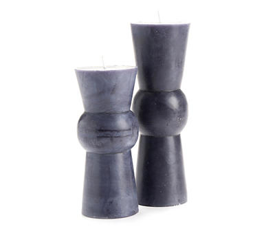Black Turned Wax 2-Piece Pillar Candle Set