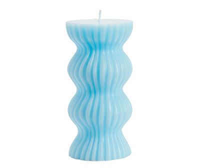 6" Blue Curved Ribbed Pillar Candle
