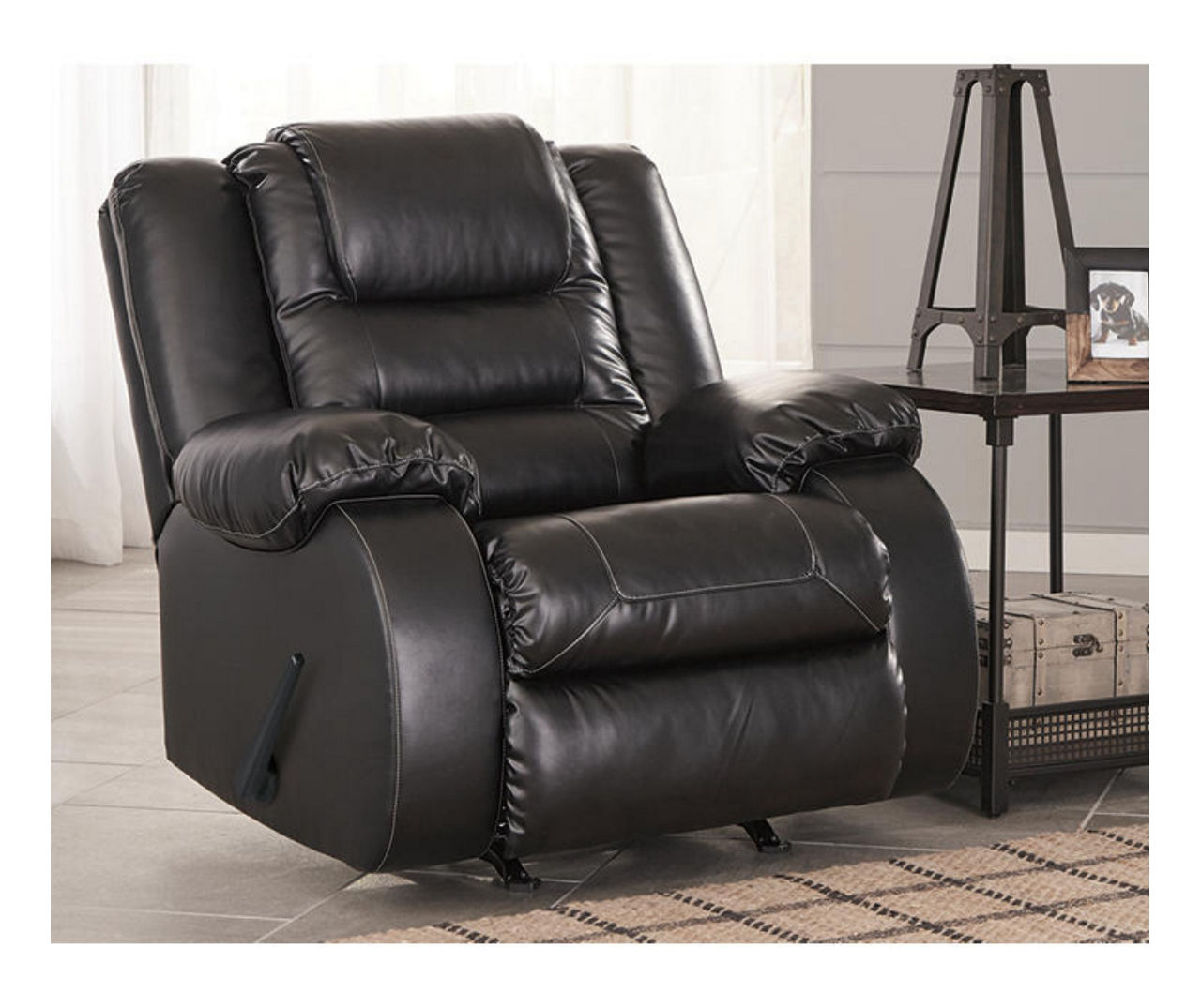 Signature Design By Ashley Vacherie Black Faux Leather Rocker Recliner ...