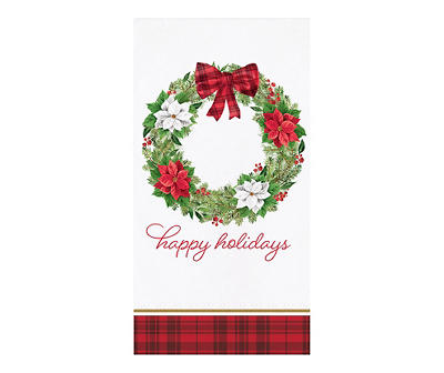 "Happy Holidays" Poinsettia & Berry Wreath Paper Guest Napkins, 18-Pack