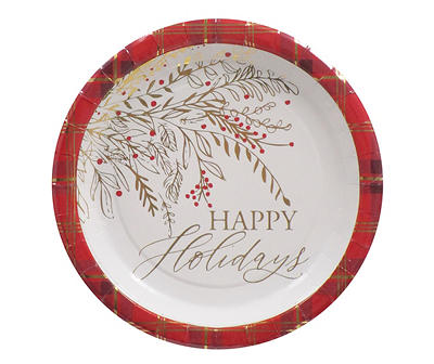 "Happy Holidays" Leaf & Berry Paper Dessert Plates, 20-Pack