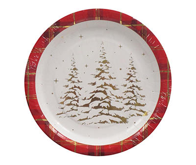 Gold Tree & Red Plaid Paper Dinner Plates, 12-Pack
