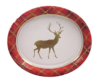 Gold Deer & Red Plaid Paper Platter Plates, 6-Pack
