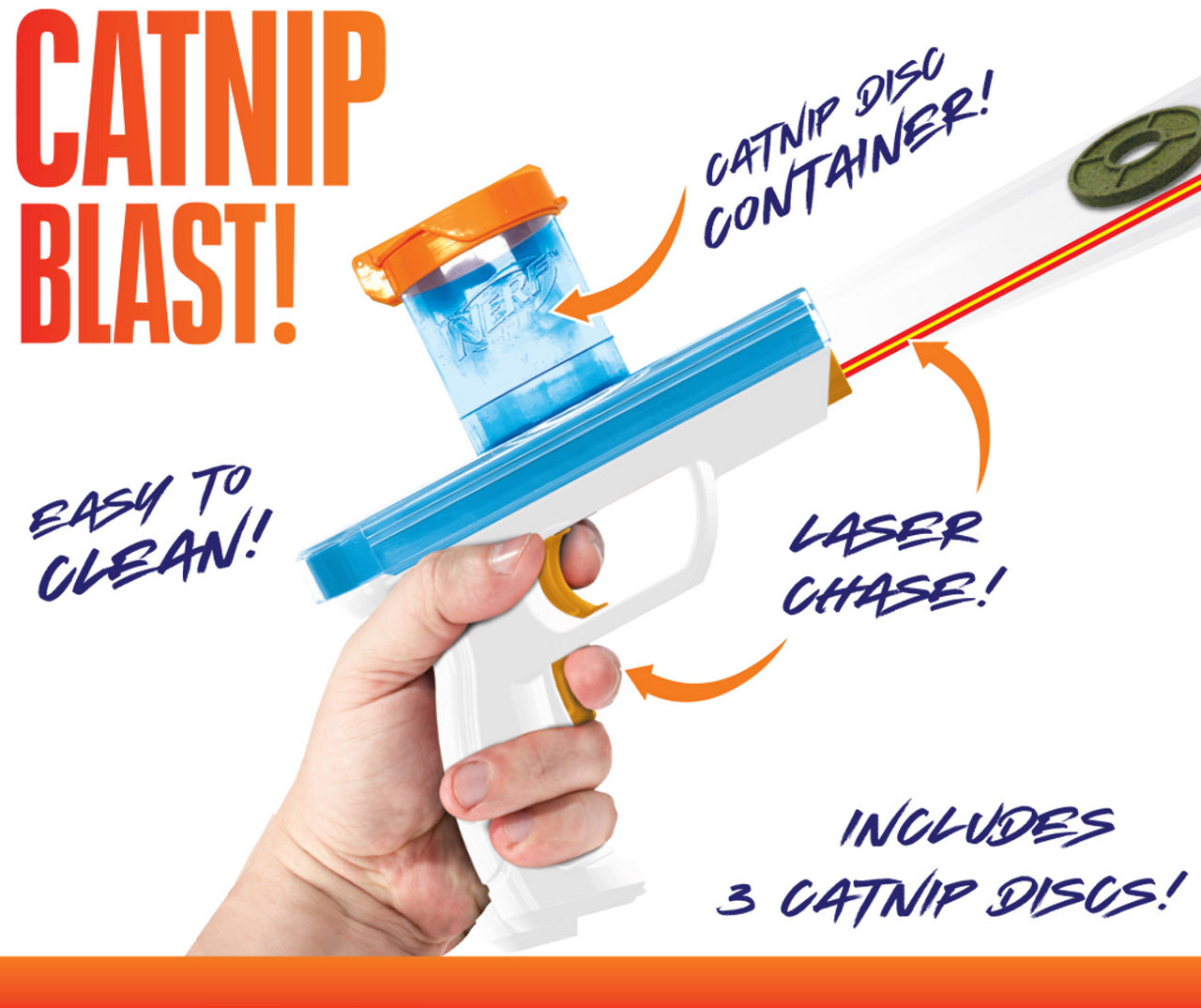 Nerf Catnip Disc Blaster Cat Toy, Small, Pack of 3